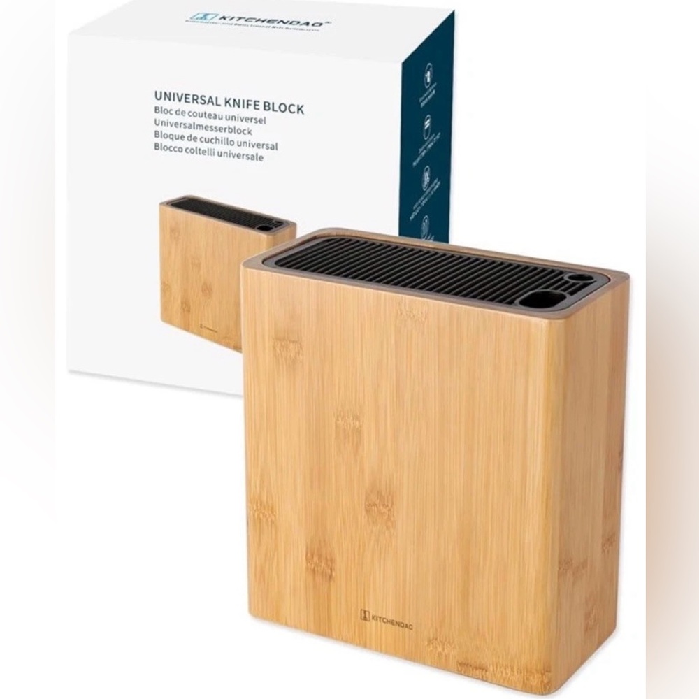 Bamboo Universal Knife Block Holder Slots Scissors Sharpening Space Saver